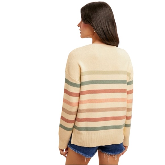 Hem & Thread CREW NECK STRIPE SPLIT HEM SWEATER - Picture 3 of 7